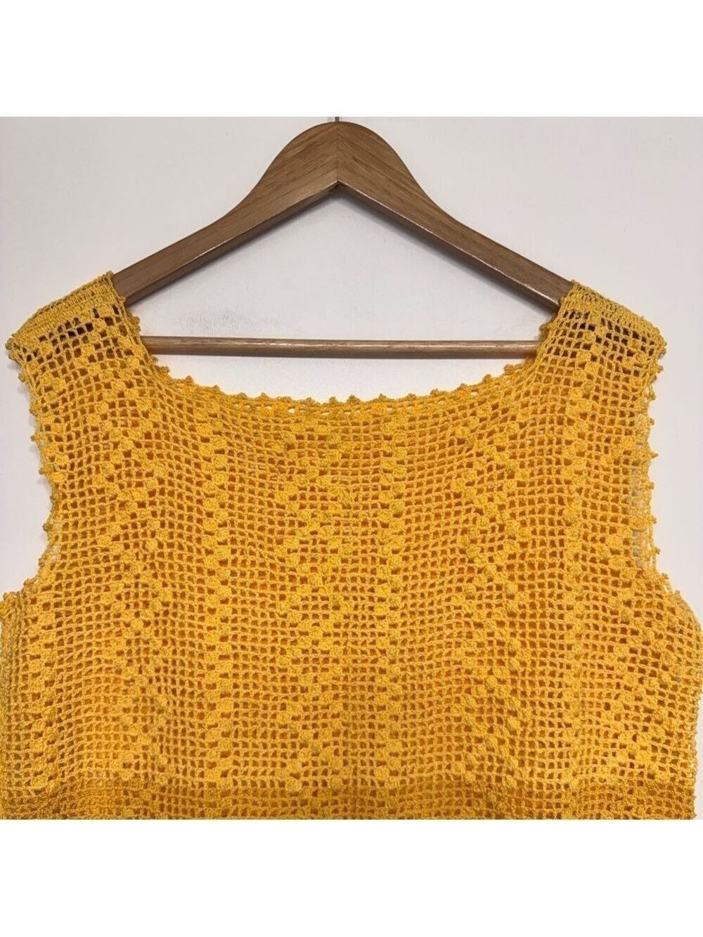 Crochet Tank Top Cottagecore Golden Mustard Sleeveless - Picture 3 of 8